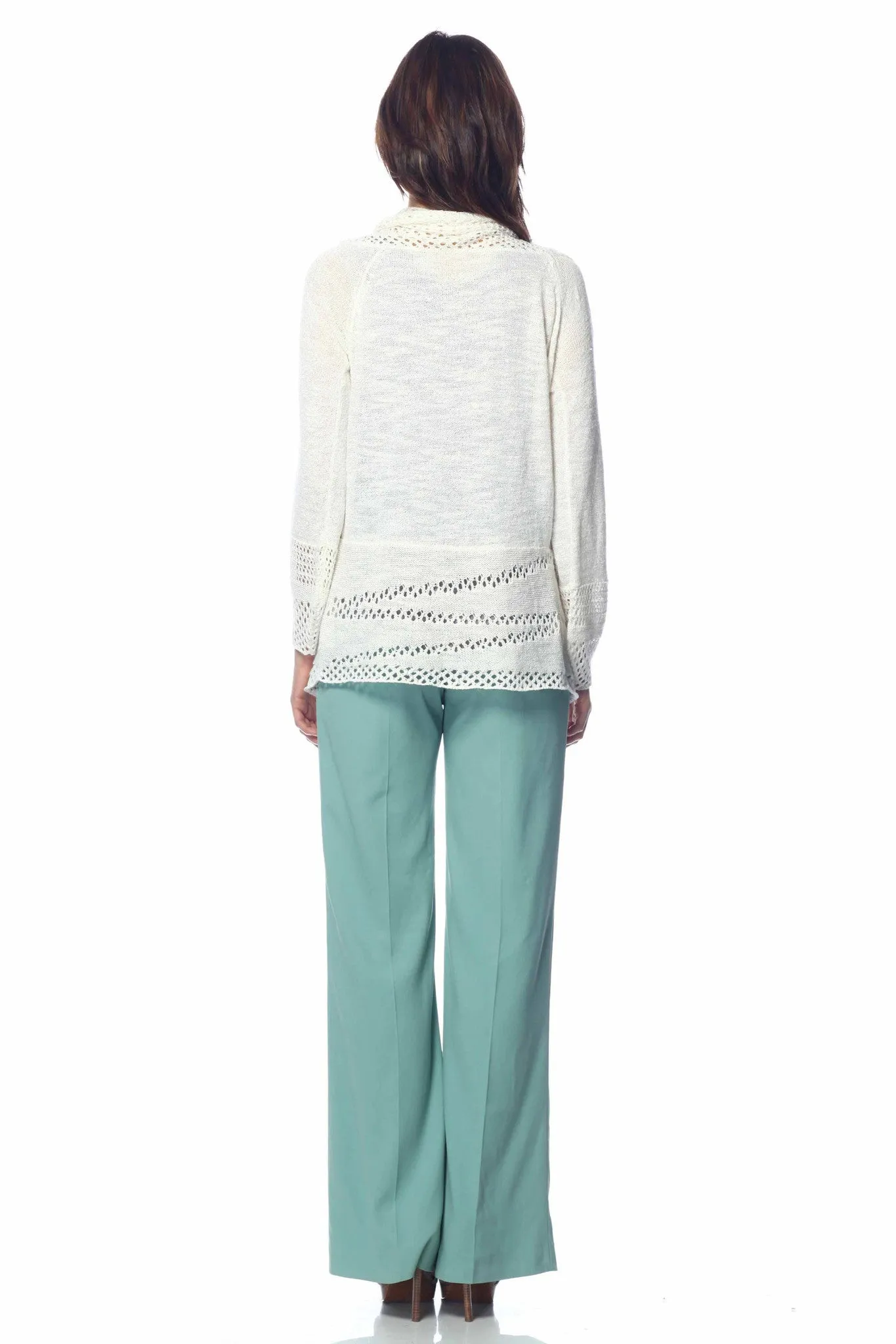 Cara Convertible Sweater/Cardigan with Lace Stitch Details
