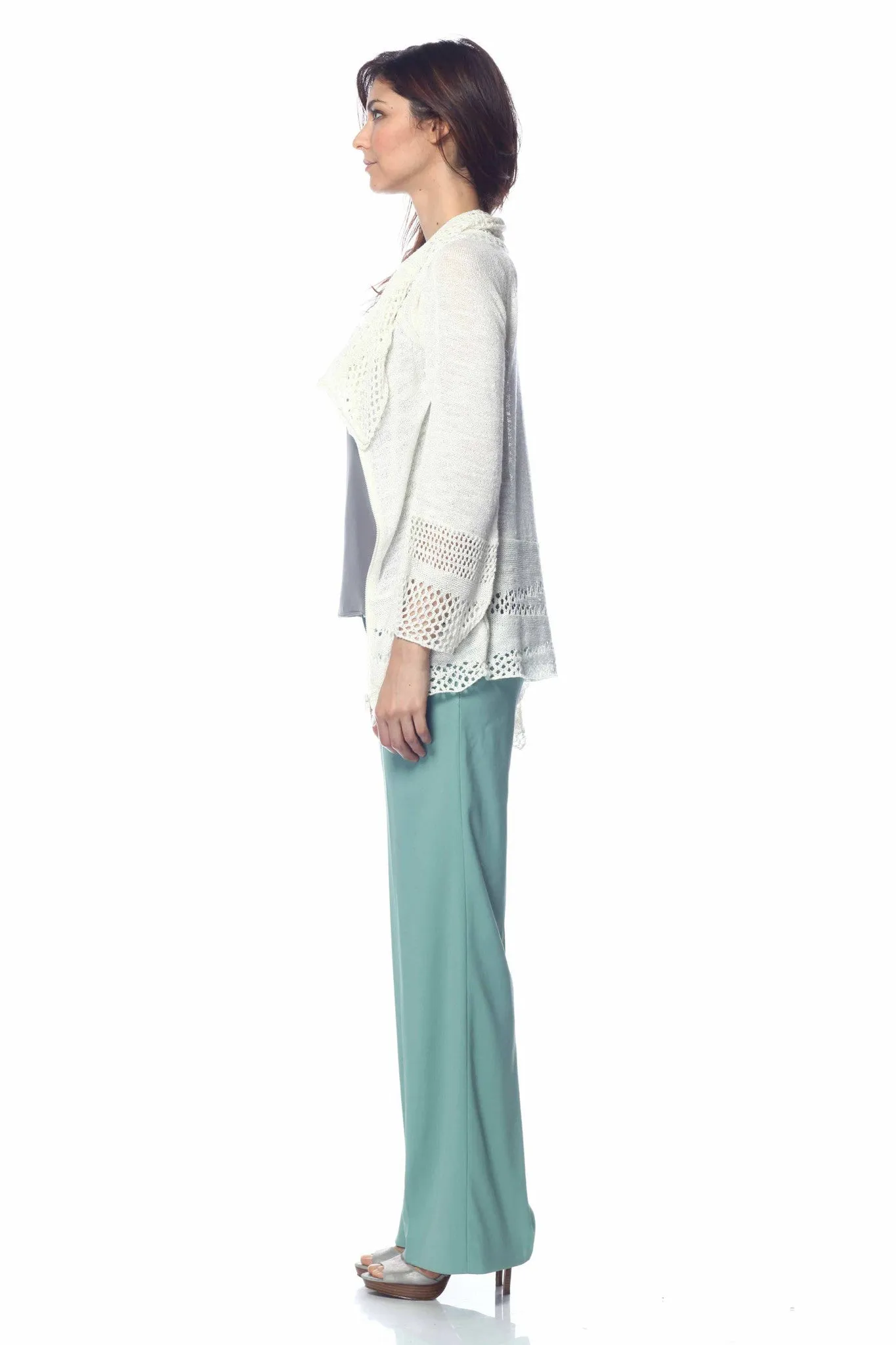 Cara Convertible Sweater/Cardigan with Lace Stitch Details