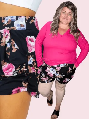 Cassidy Draped Harem Shorts in Floral on Black