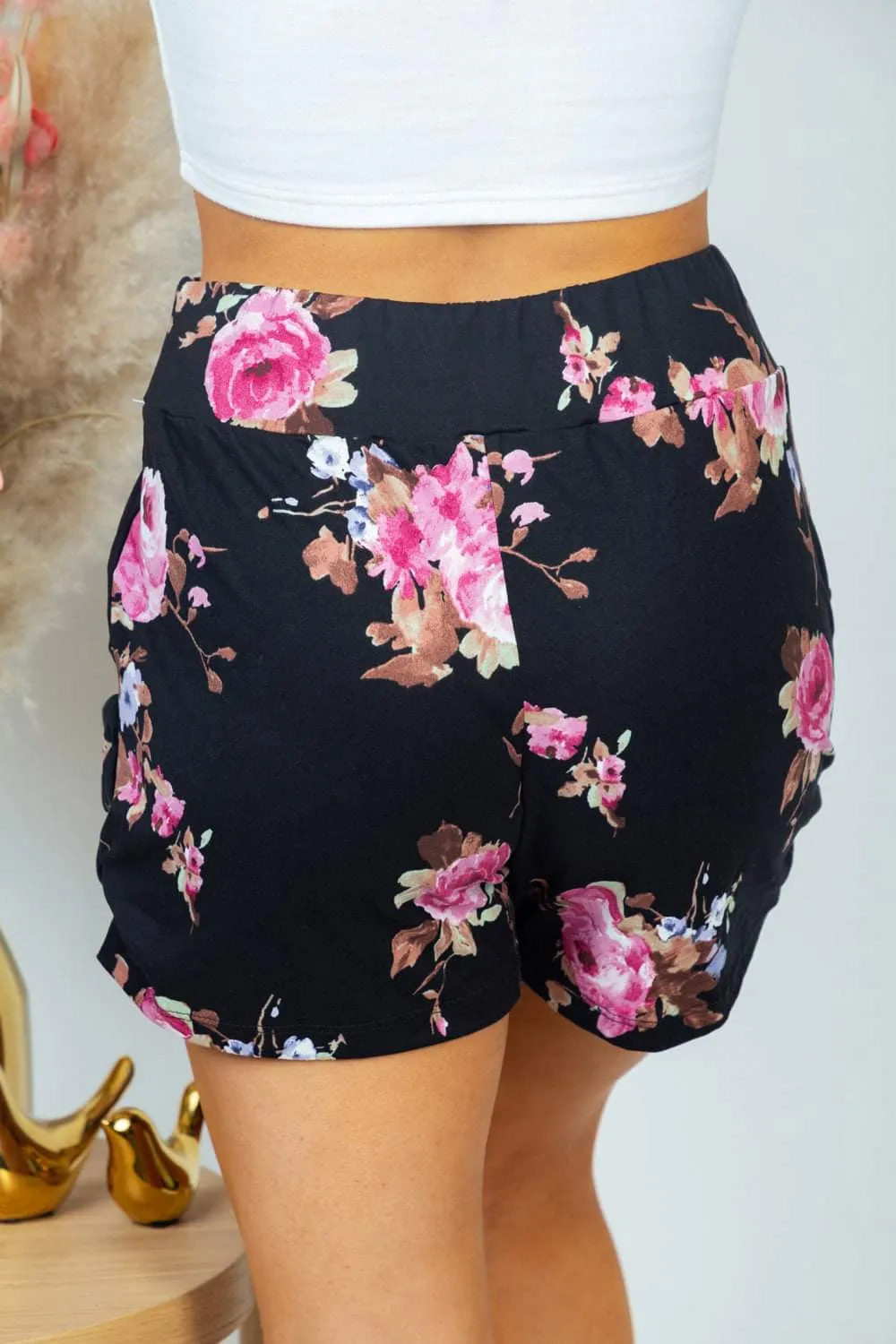 Cassidy Draped Harem Shorts in Floral on Black