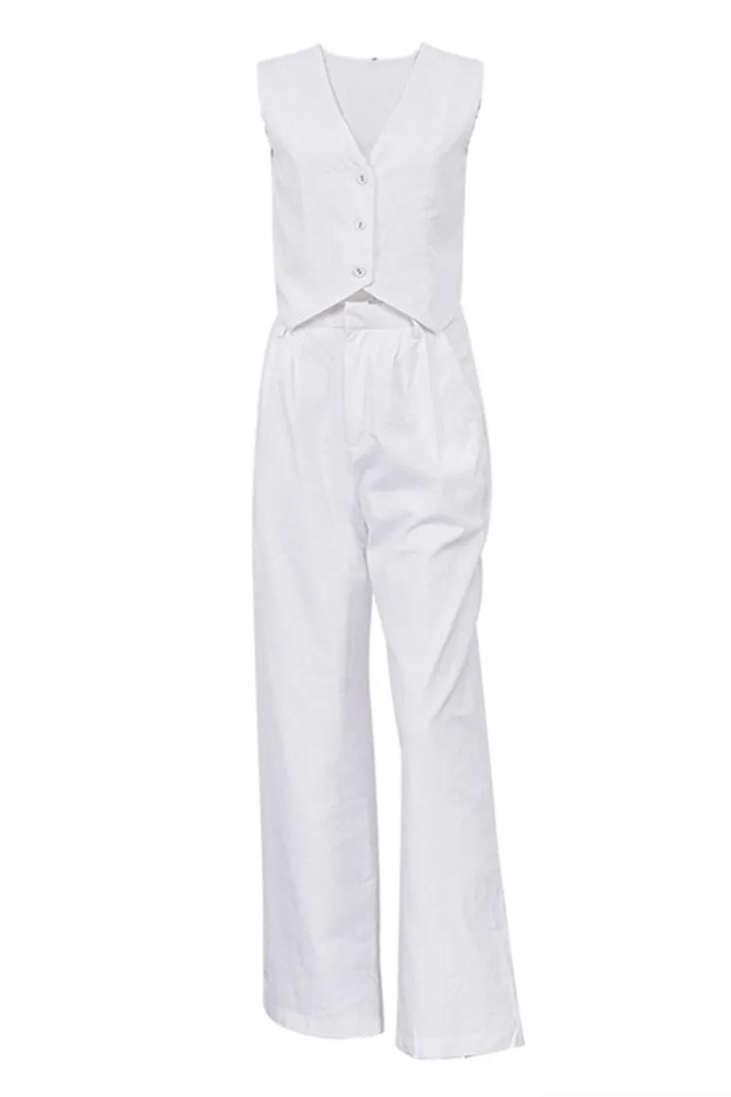 Casual Simplicity Solid Buckle V Neck Sleeveless Two Pieces(6 Colors)