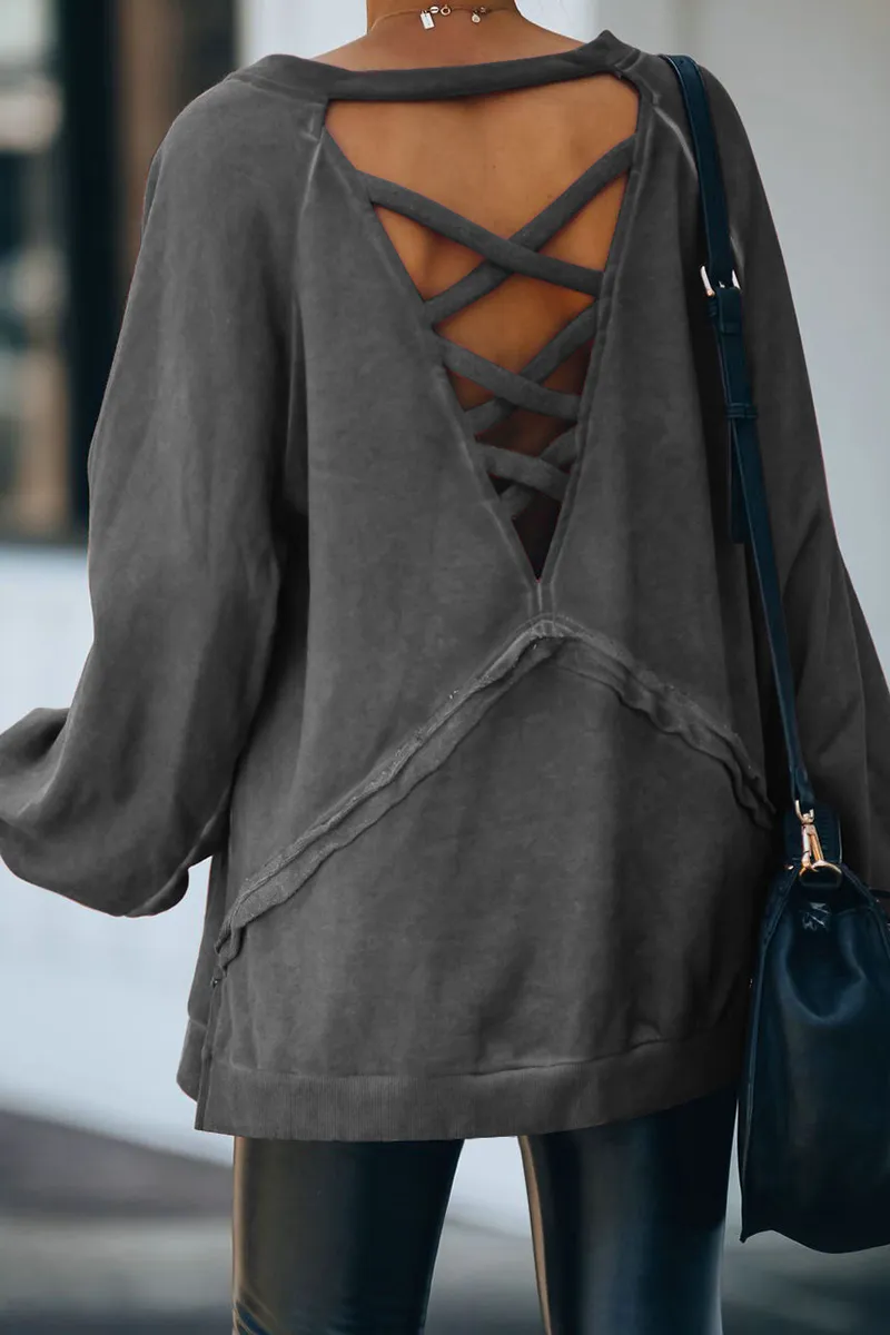 Casual Solid Patchwork Backless O Neck Tops