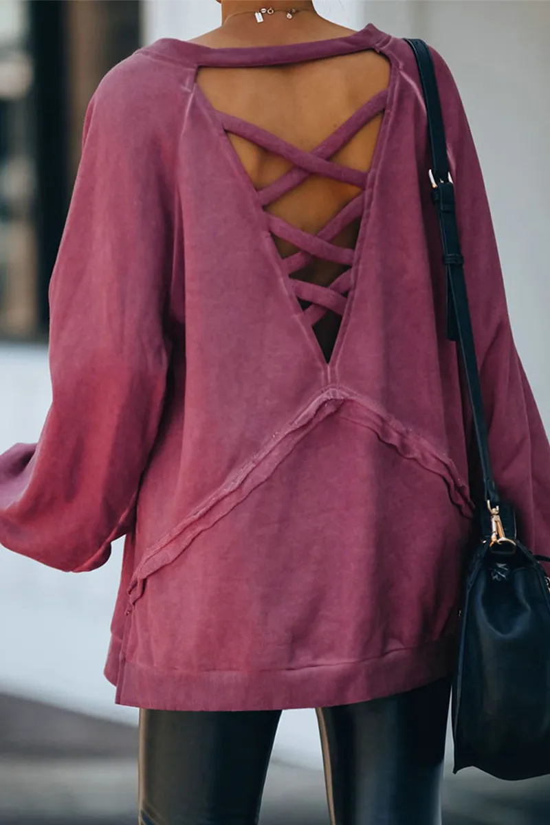 Casual Solid Patchwork Backless O Neck Tops