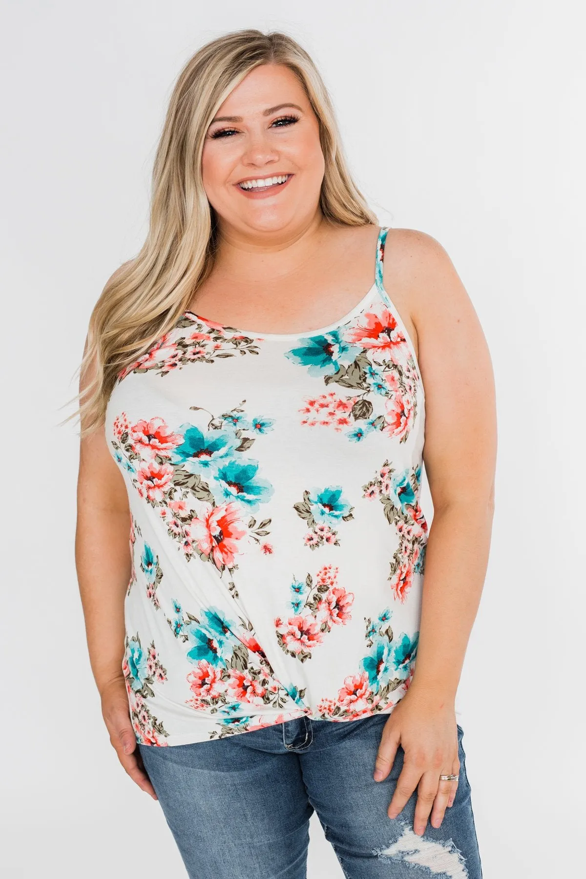 Caught Up in Floral Twist Tank Top- Ivory
