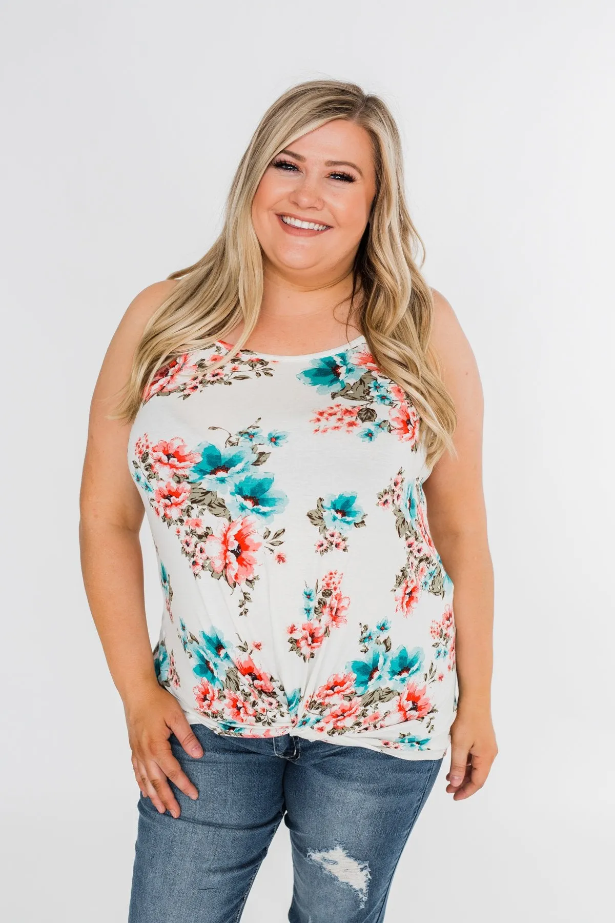 Caught Up in Floral Twist Tank Top- Ivory