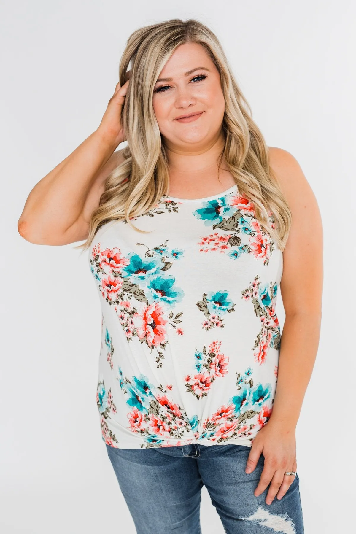 Caught Up in Floral Twist Tank Top- Ivory