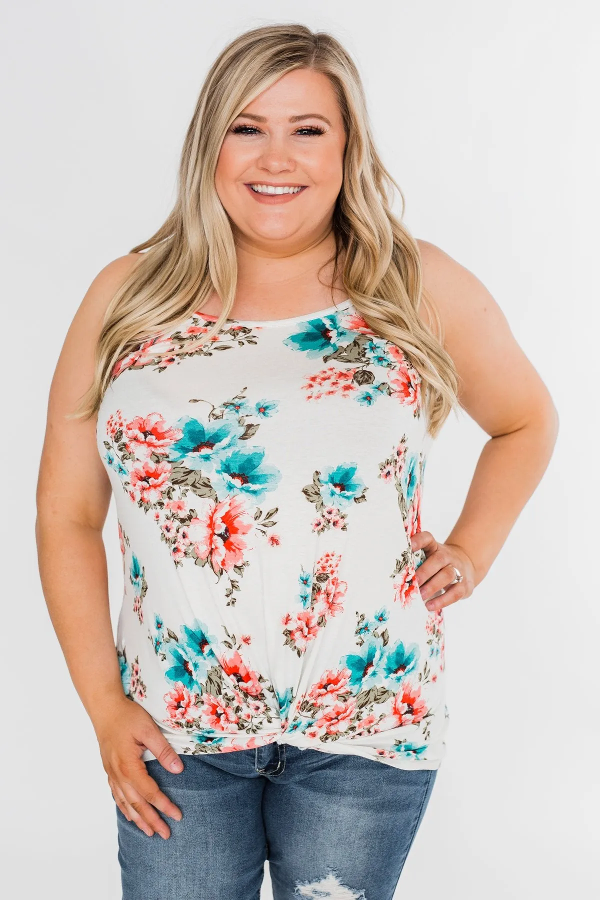 Caught Up in Floral Twist Tank Top- Ivory