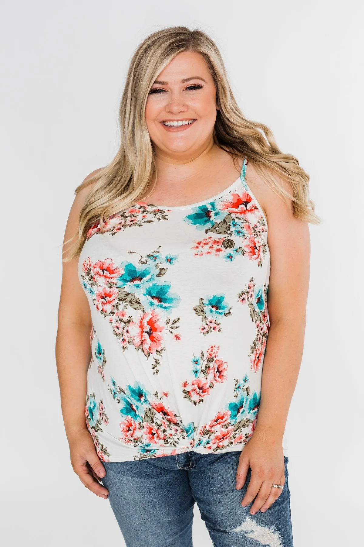 Caught Up in Floral Twist Tank Top- Ivory
