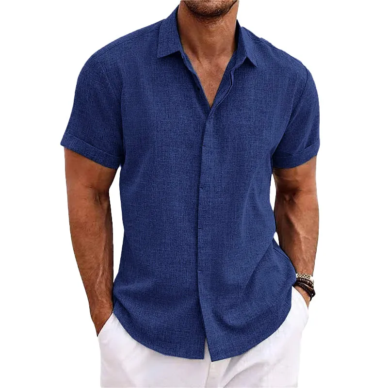 Chic Cotton and Linen Short-Sleeve Shirt for Men