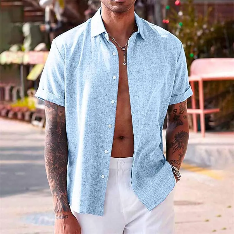 Chic Cotton and Linen Short-Sleeve Shirt for Men