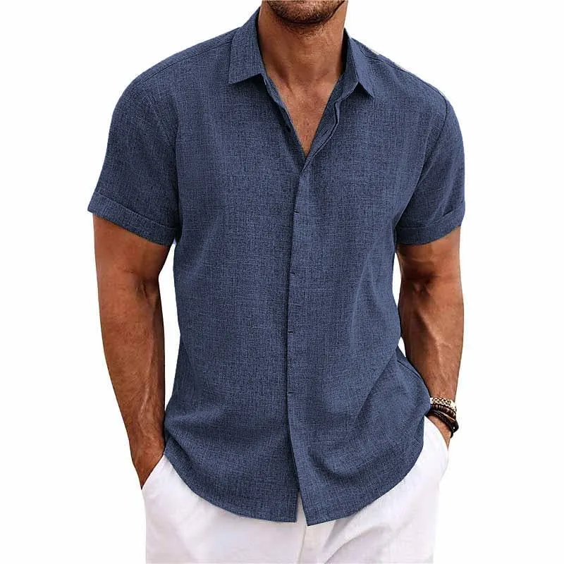 Chic Cotton and Linen Short-Sleeve Shirt for Men