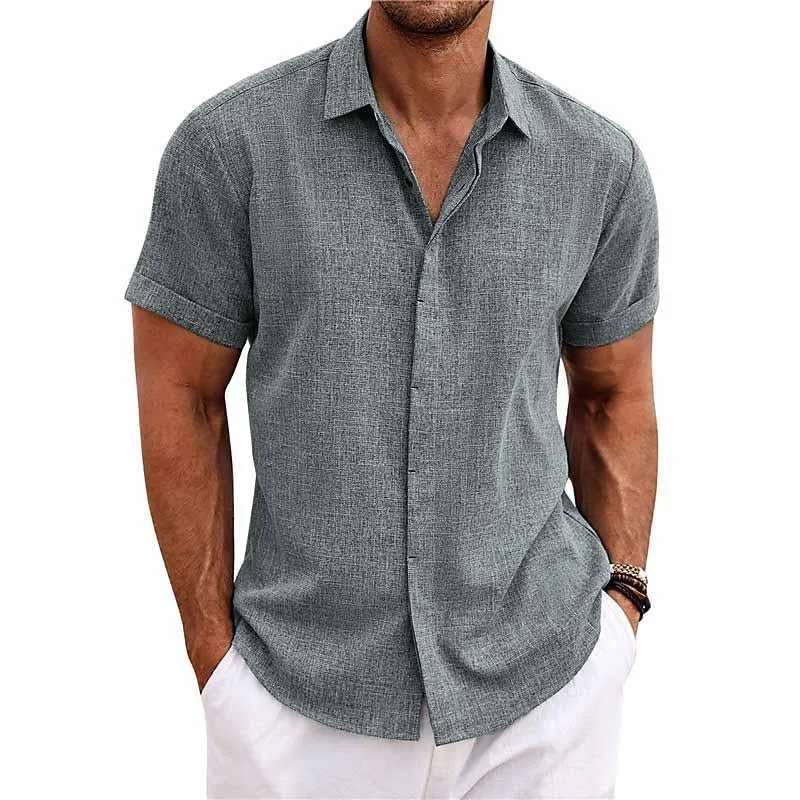 Chic Cotton and Linen Short-Sleeve Shirt for Men
