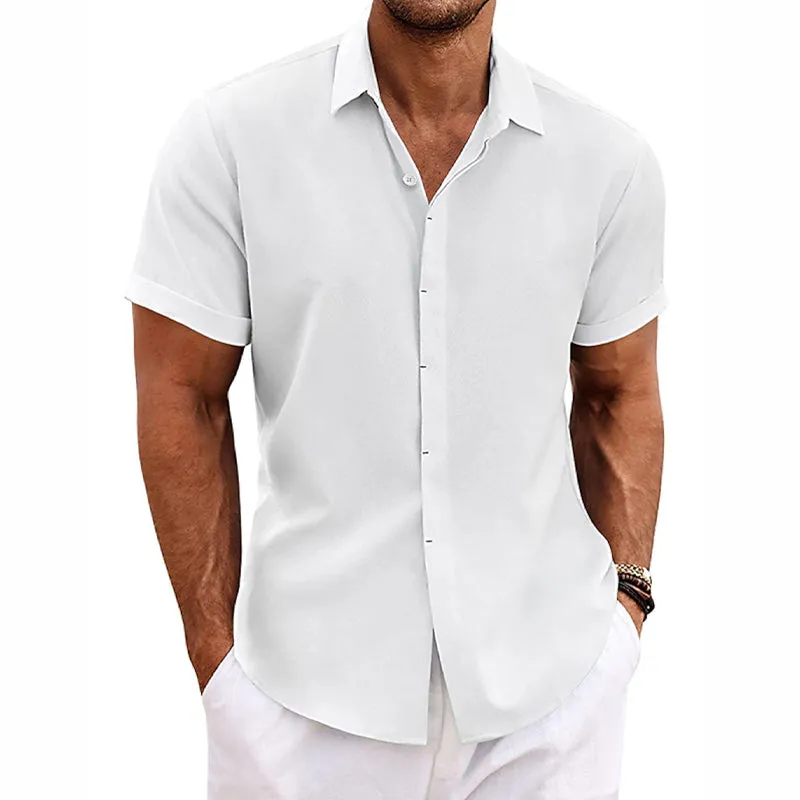 Chic Cotton and Linen Short-Sleeve Shirt for Men