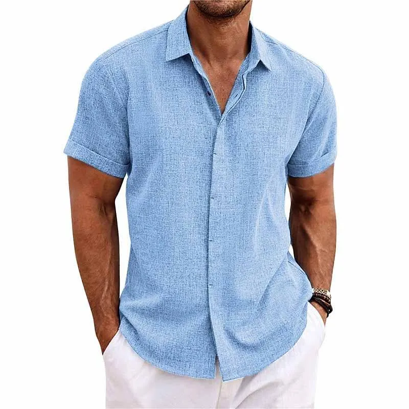 Chic Cotton and Linen Short-Sleeve Shirt for Men