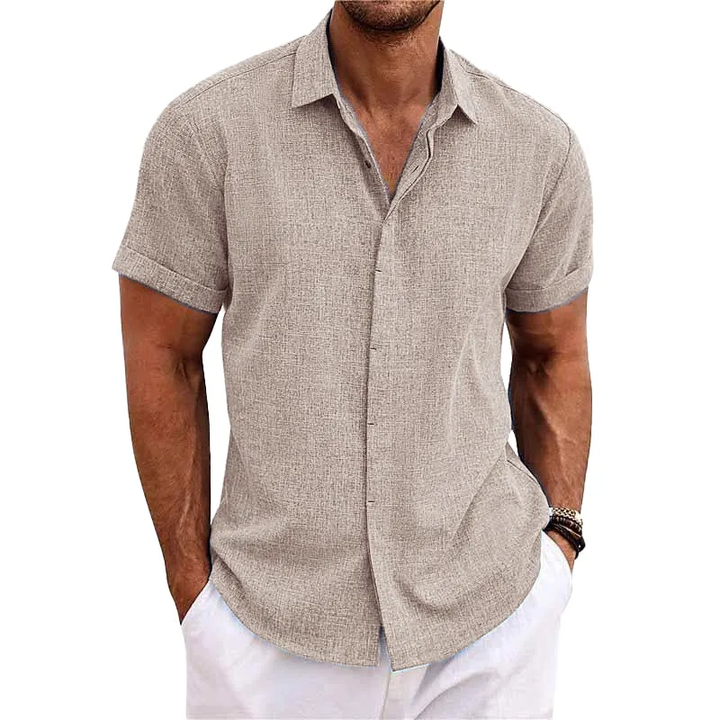 Chic Cotton and Linen Short-Sleeve Shirt for Men