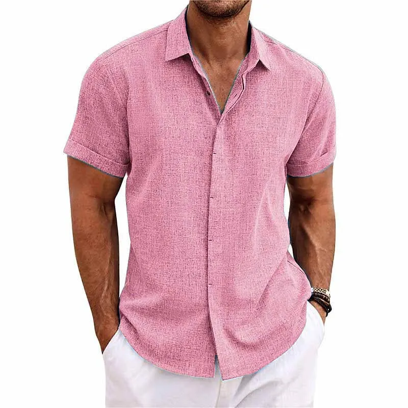 Chic Cotton and Linen Short-Sleeve Shirt for Men