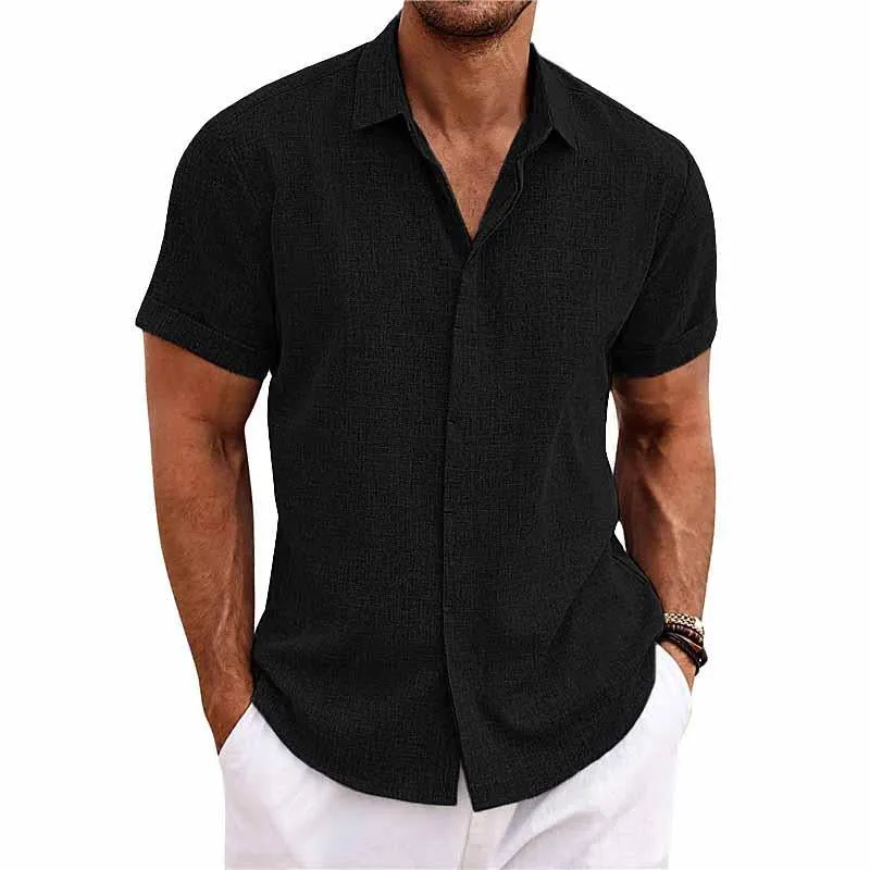 Chic Cotton and Linen Short-Sleeve Shirt for Men