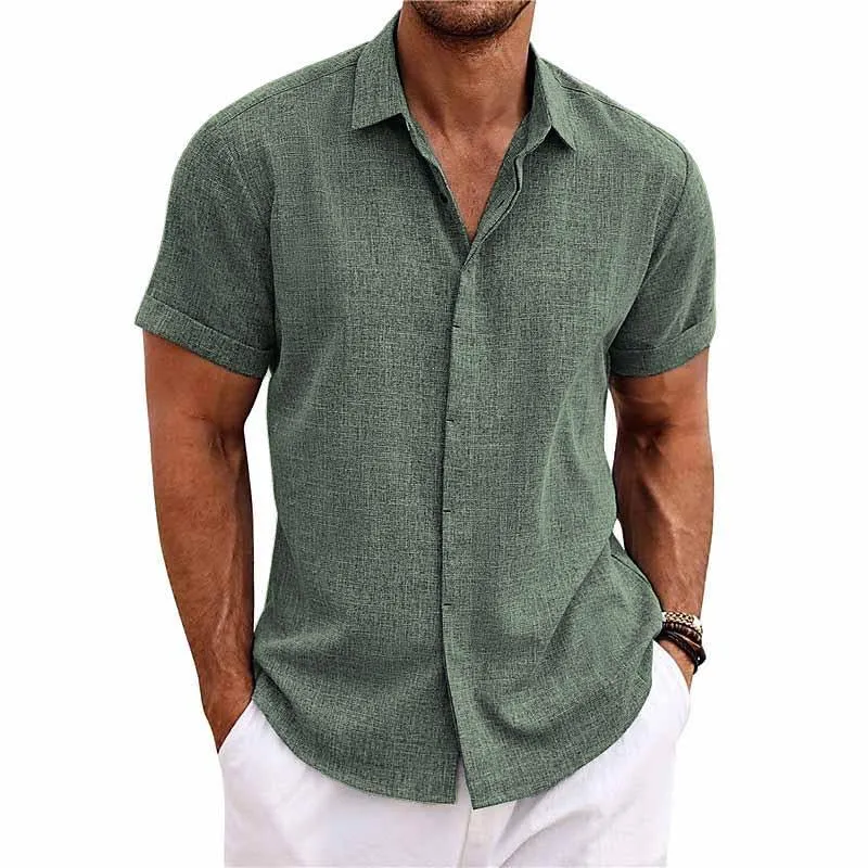 Chic Cotton and Linen Short-Sleeve Shirt for Men