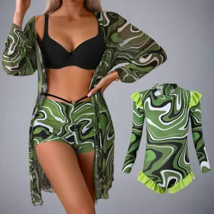 Chic Mother-Daughter Matching Swimsuit Set with Floral Cover-Up  Family Beachwear Collection