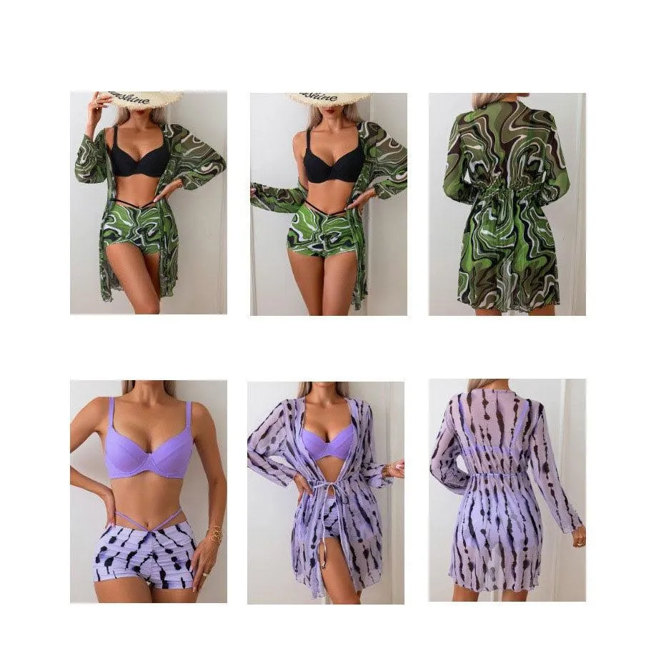 Chic Mother-Daughter Matching Swimsuit Set with Floral Cover-Up  Family Beachwear Collection
