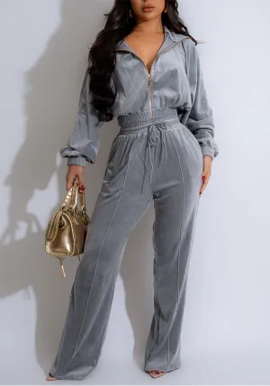 Chic Velour Zipper Top and Wide-Leg Pants Two-Piece Set