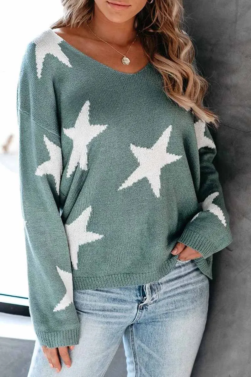 Chicindress Cute Star V Neck Loose Sweater