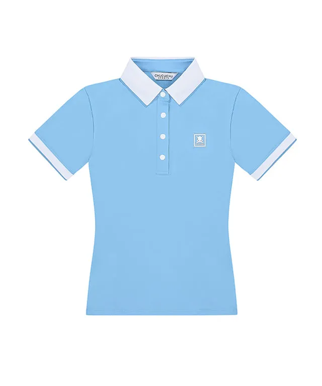 CHUCUCHU Knit Point Polo T-shirt - Sky Blue