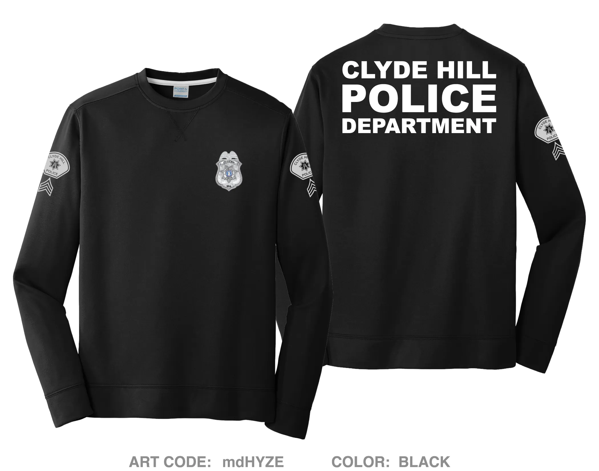 Clyde Hill Police Department Store 1 HI-Tech Performance Crewneck Sweatshirt - mdHYZE