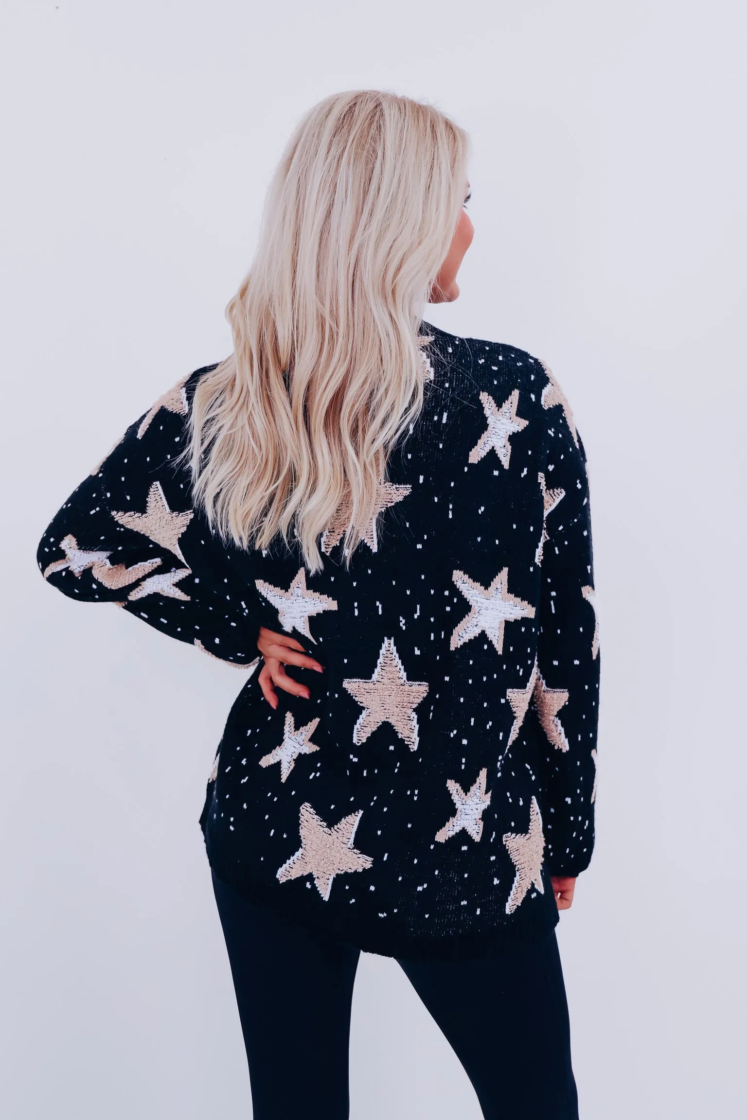 Coastal Christmas Star Print Sweater - Black