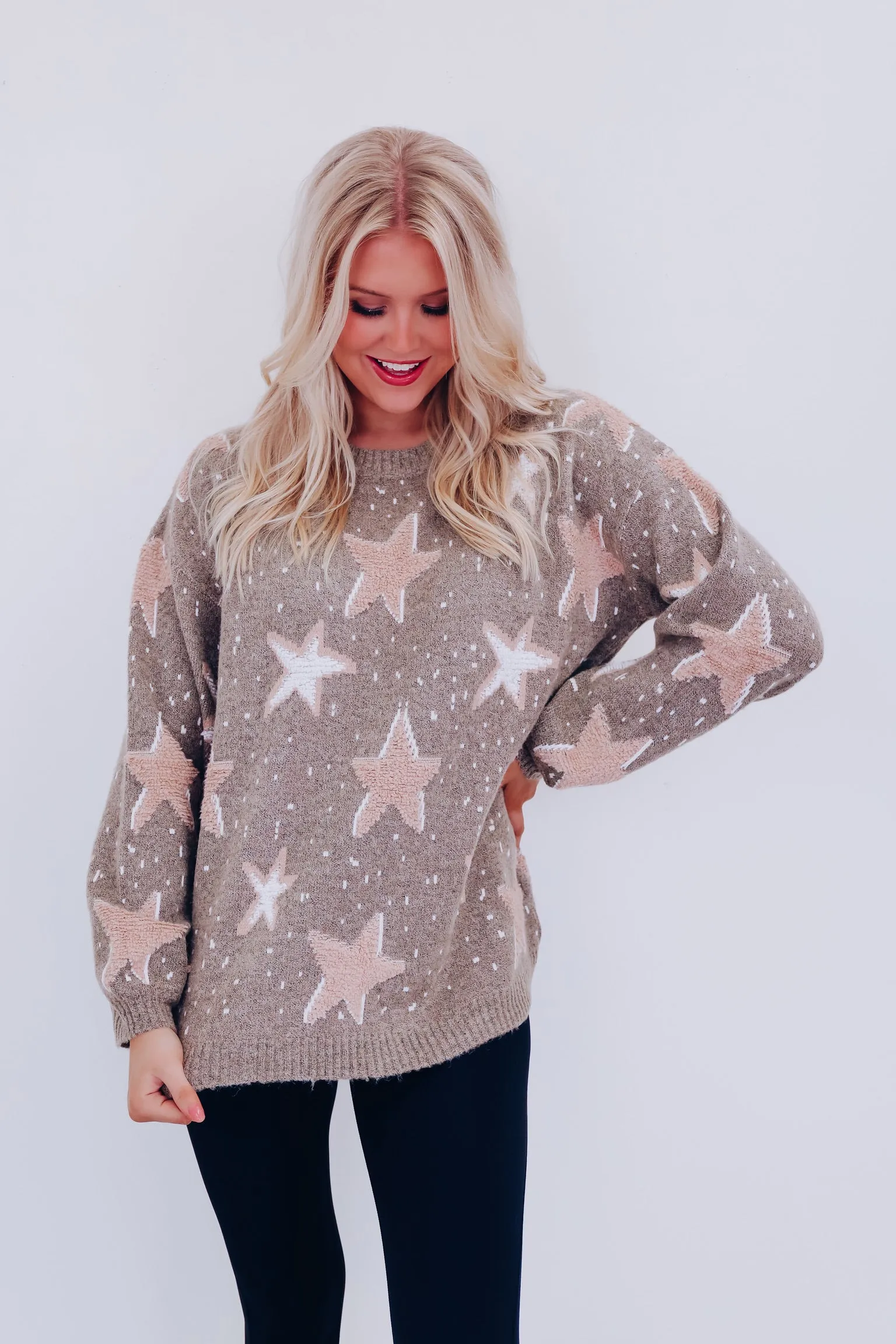 Coastal Christmas Star Print Sweater - Muted Sage