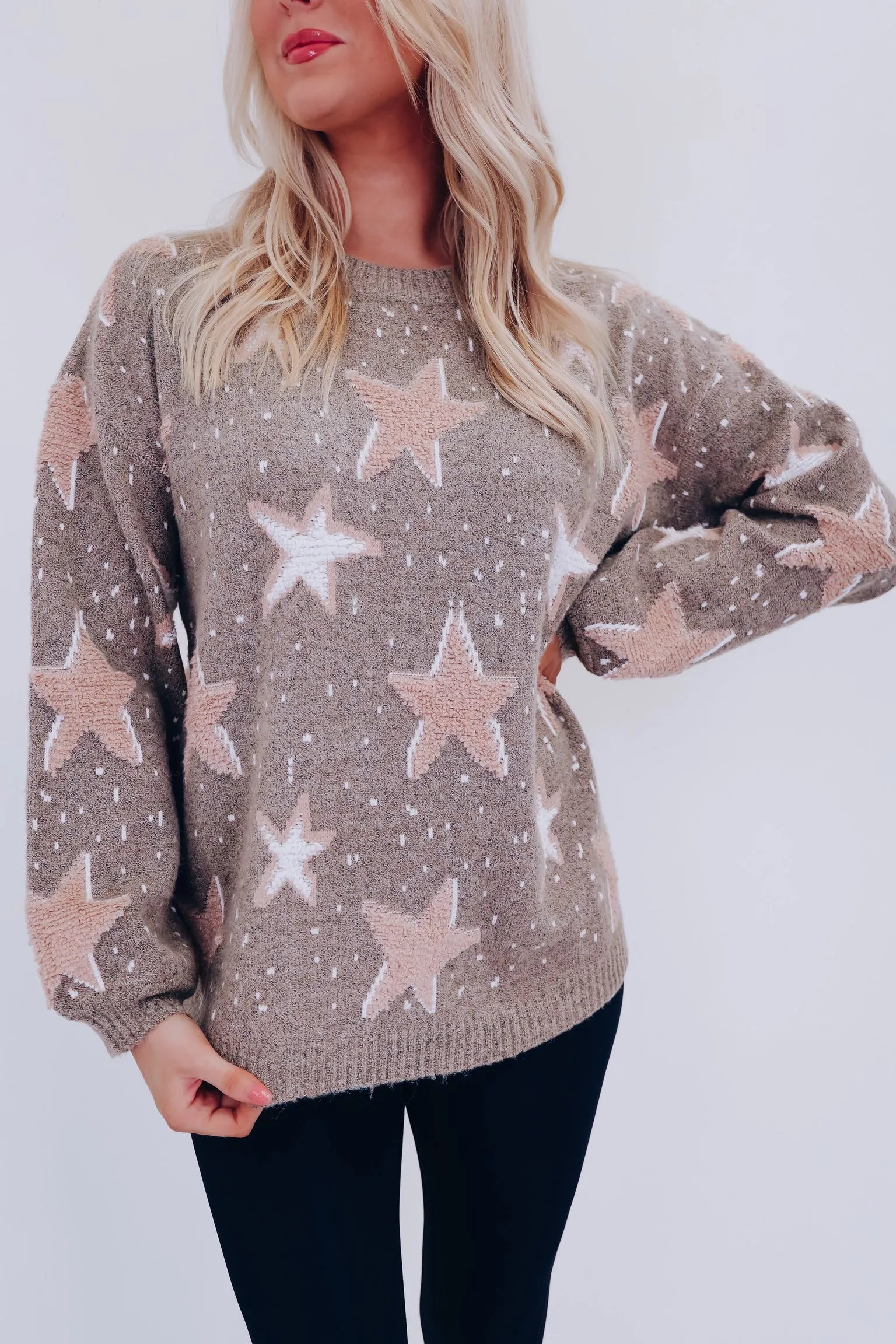 Coastal Christmas Star Print Sweater - Muted Sage