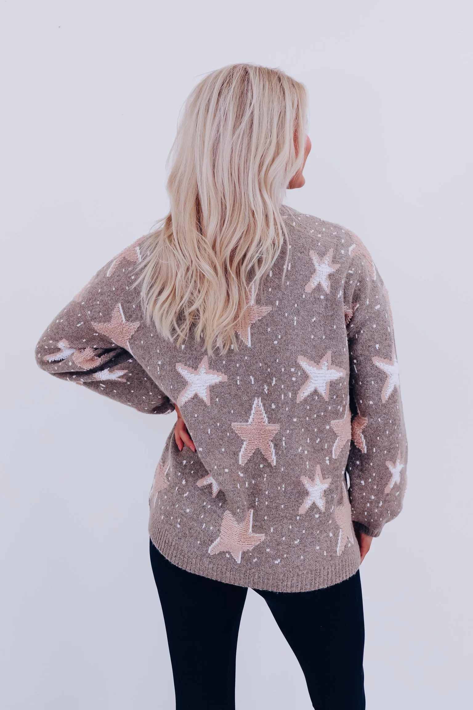 Coastal Christmas Star Print Sweater - Muted Sage