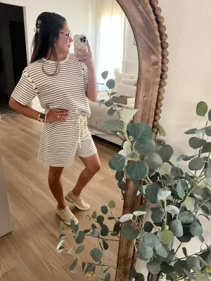 Coffee Striped Knit Shorts
