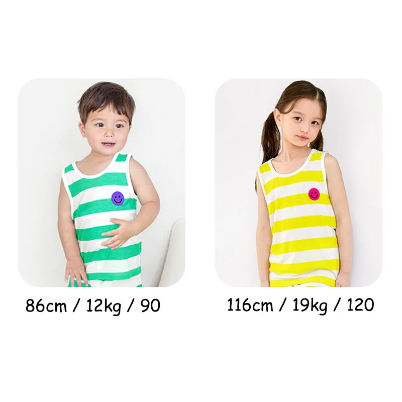 Cool Pink Striped Smiley Sleeveless Set 2405U09