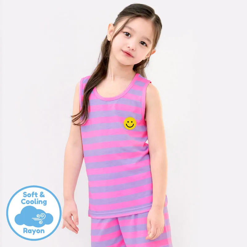 Cool Pink Striped Smiley Sleeveless Set 2405U09