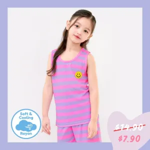 Cool Pink Striped Smiley Sleeveless Set 2405U09