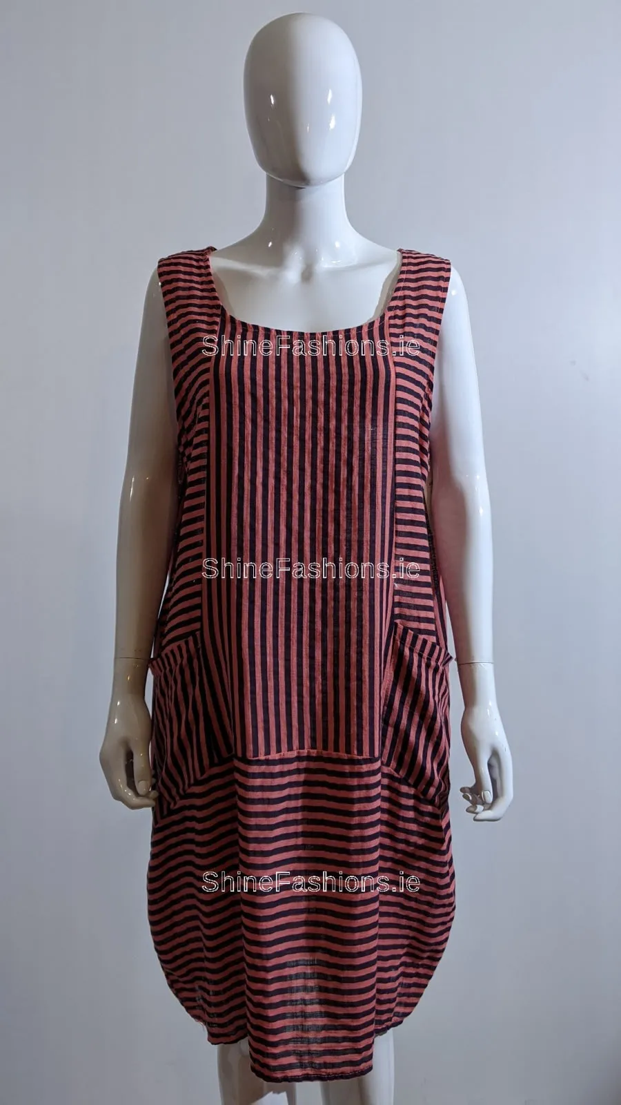 Coral Stripe Cotton Dress