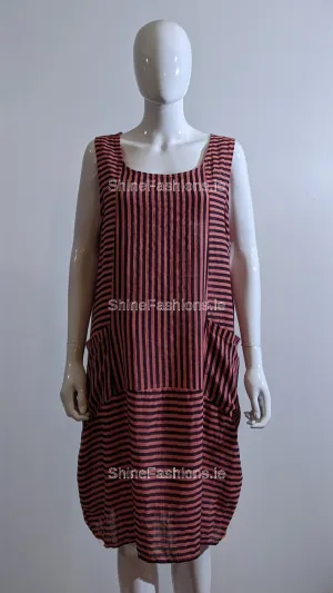 Coral Stripe Cotton Dress