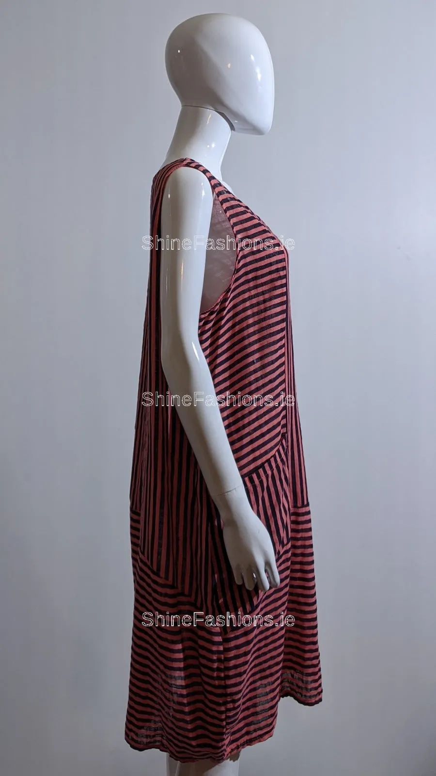 Coral Stripe Cotton Dress