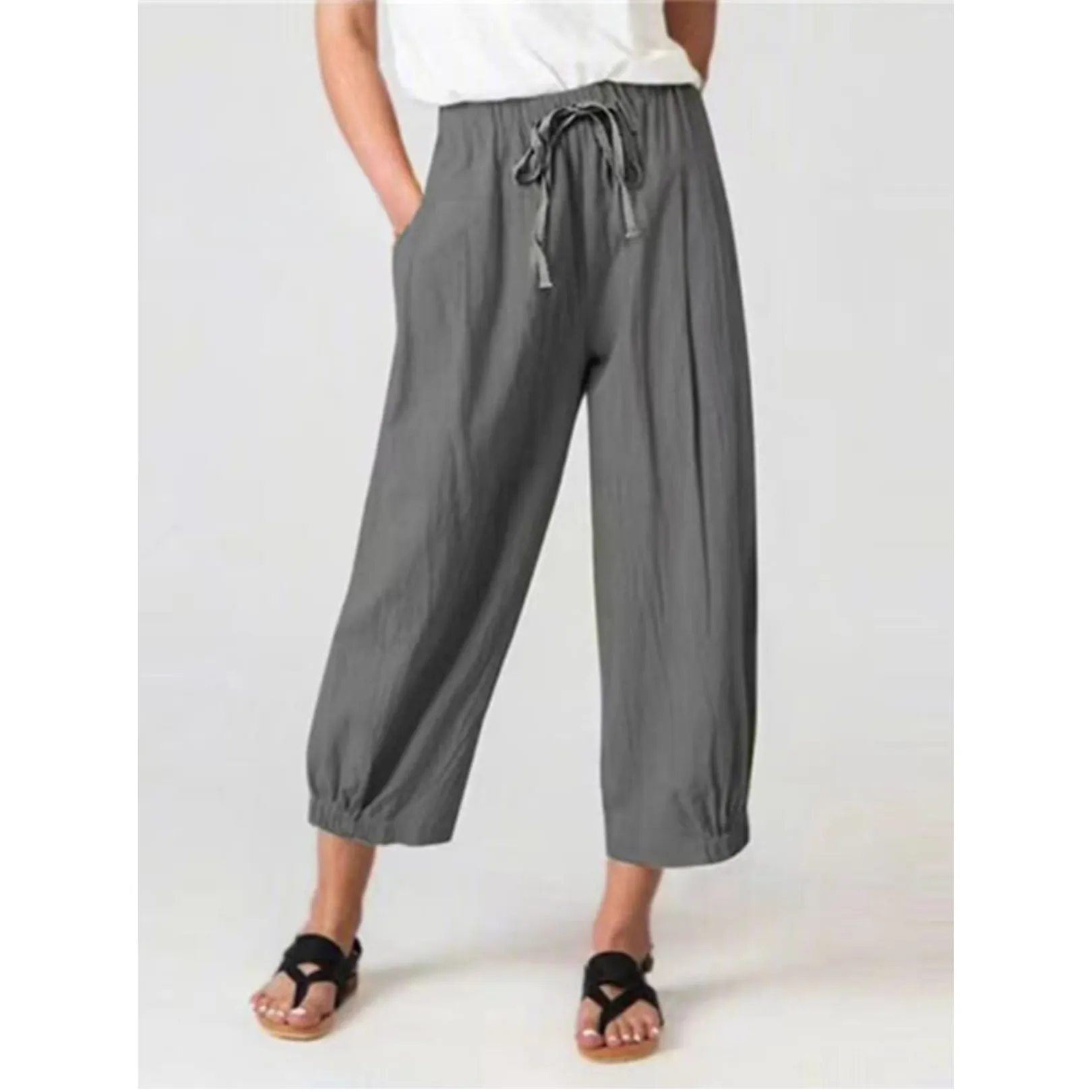 Corazon - Women's Slacks with Cotton and Linen Drawstring Pockets