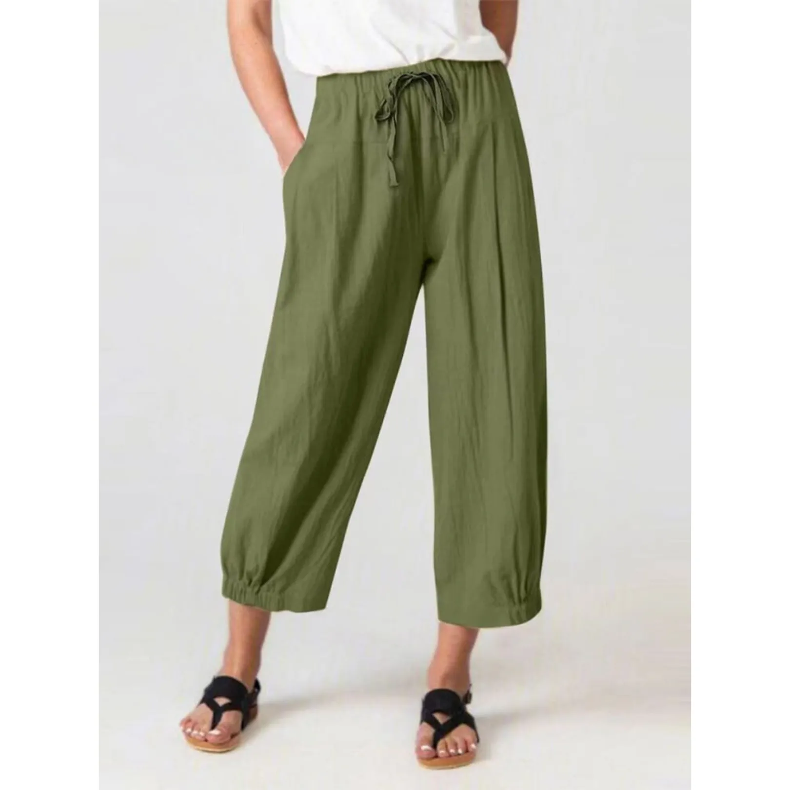 Corazon - Women's Slacks with Cotton and Linen Drawstring Pockets