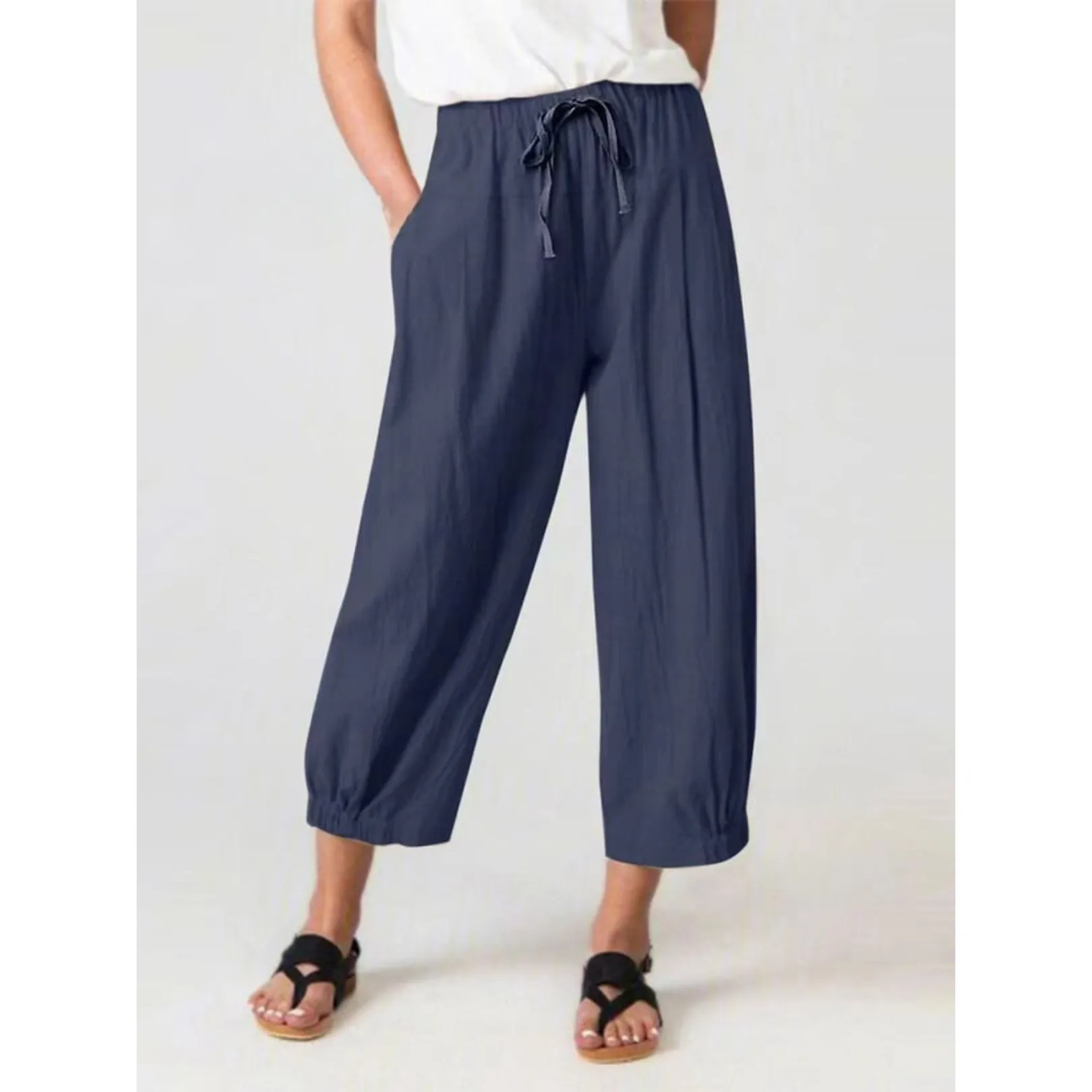 Corazon - Women's Slacks with Cotton and Linen Drawstring Pockets