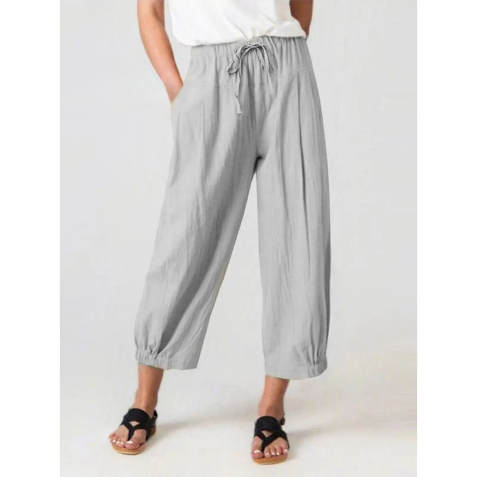 Corazon - Women's Slacks with Cotton and Linen Drawstring Pockets