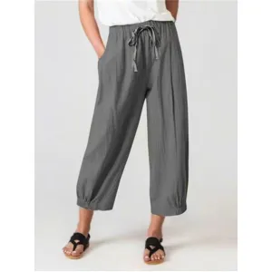 Corazon - Women's Slacks with Cotton and Linen Drawstring Pockets