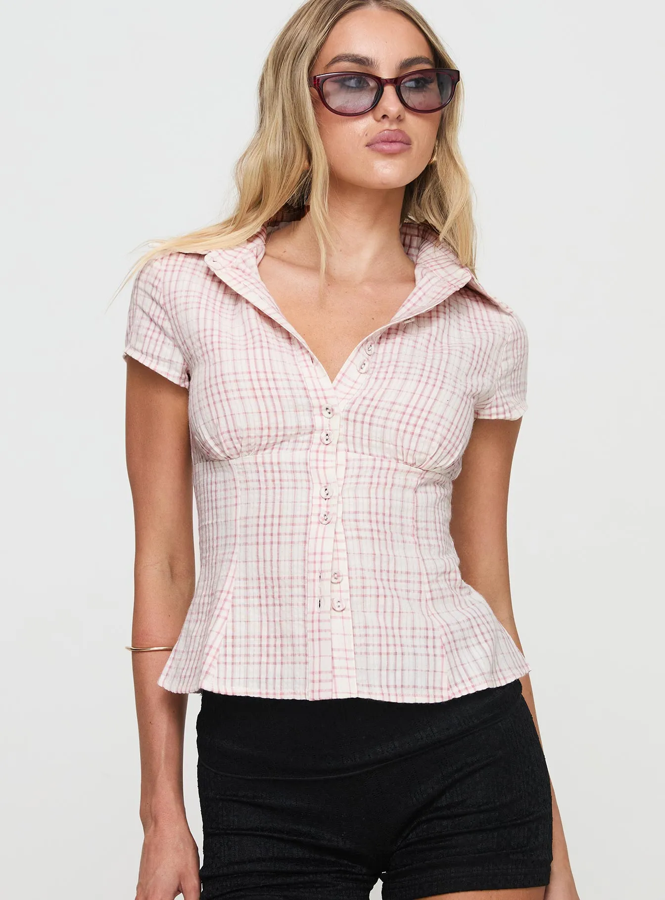 Cottesloe Blouse Top | Pink Check