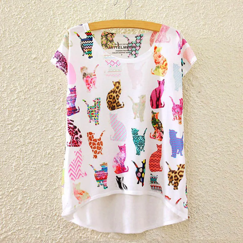 Cotton cropped t Shirt Women Short Sleeve t-shirts o-neck Causal loose Magic Unicorn T Shirt Summer top for women