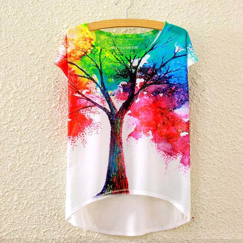 Cotton cropped t Shirt Women Short Sleeve t-shirts o-neck Causal loose Magic Unicorn T Shirt Summer top for women