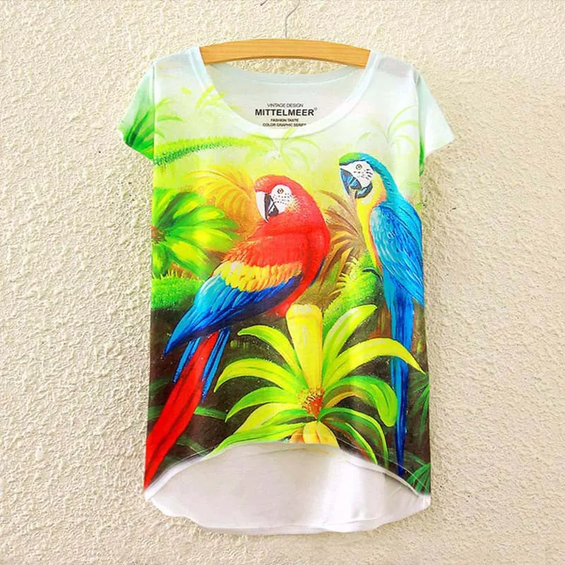 Cotton cropped t Shirt Women Short Sleeve t-shirts o-neck Causal loose Magic Unicorn T Shirt Summer top for women