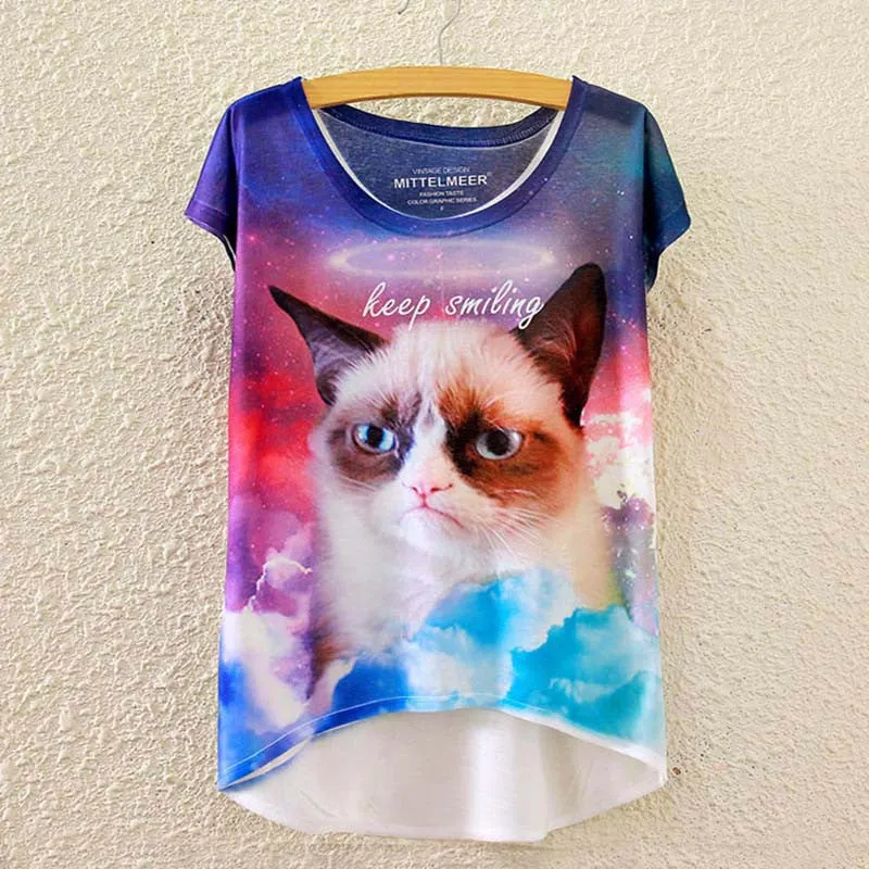 Cotton cropped t Shirt Women Short Sleeve t-shirts o-neck Causal loose Magic Unicorn T Shirt Summer top for women