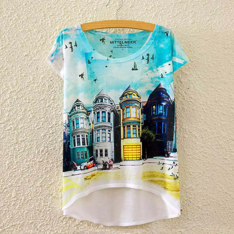 Cotton cropped t Shirt Women Short Sleeve t-shirts o-neck Causal loose Magic Unicorn T Shirt Summer top for women
